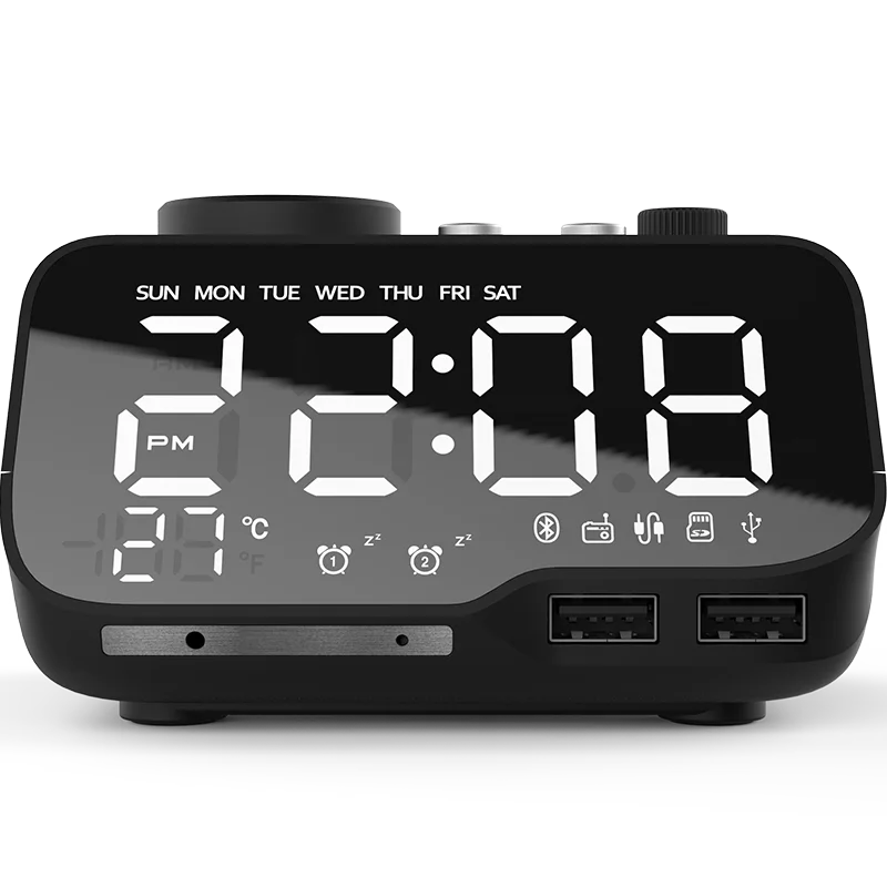 M9 New Product 5W Bass Alarm Sound Digital Bedside Sleep Alarm Clock Radio for Bluetooth Speaker Desk Charger in Blue for Hotels