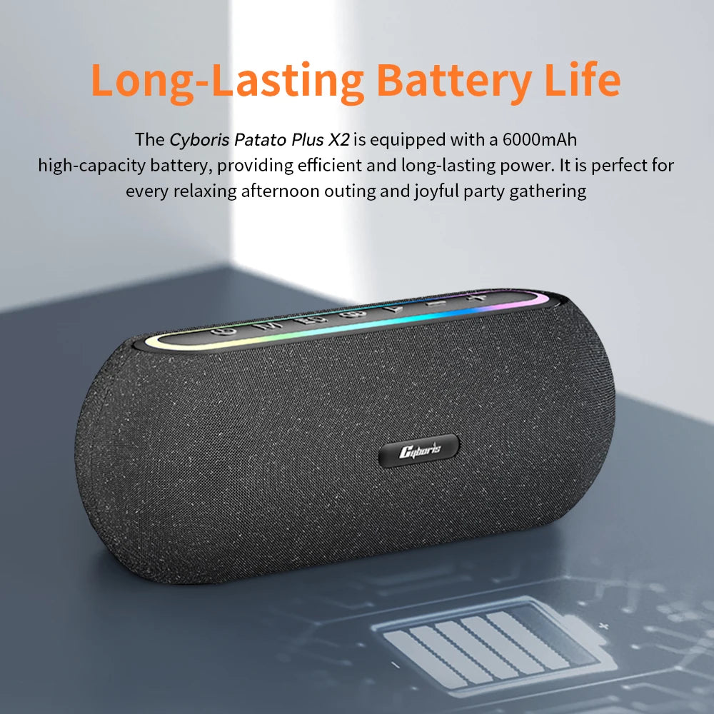 X2 Plus 60W Hifi Wireless Speaker, 1.1 Channel, 6000mAh, Waterproof, Portable for PC, Desk, Outdoor, TF Card Compatible