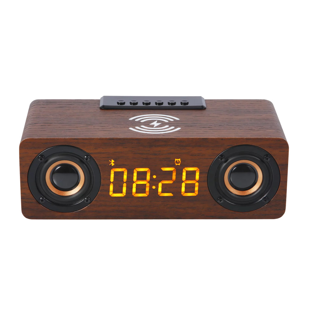 Custom 5.1 BT Smart Wireless Speakers with Surround Sound High-Fidelity Bass Mini Wooden WiFi Alarm Clock with Wireless Charging