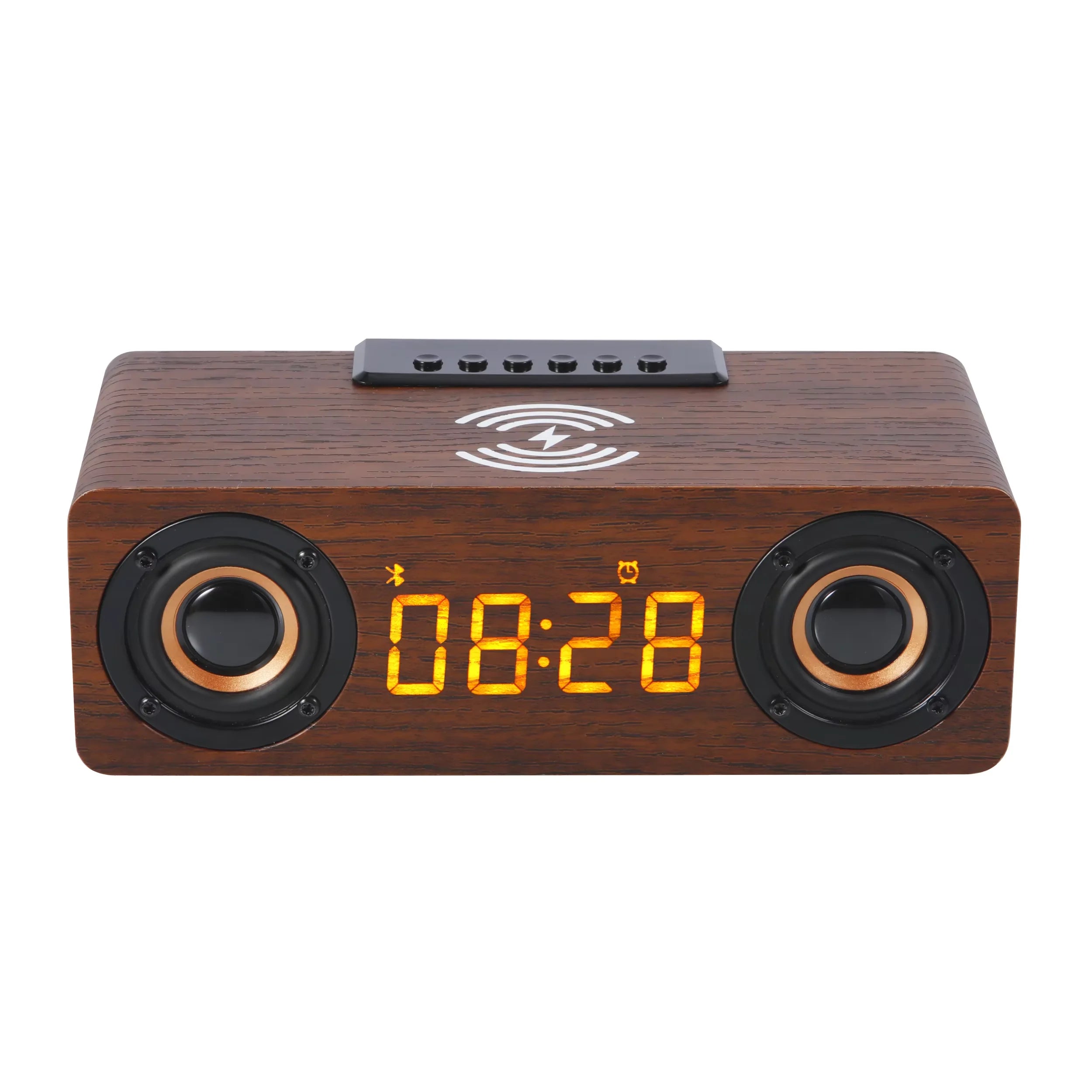 Custom 5.1 BT Smart Wireless Speakers with Surround Sound High-Fidelity Bass Mini Wooden WiFi Alarm Clock with Wireless Charging