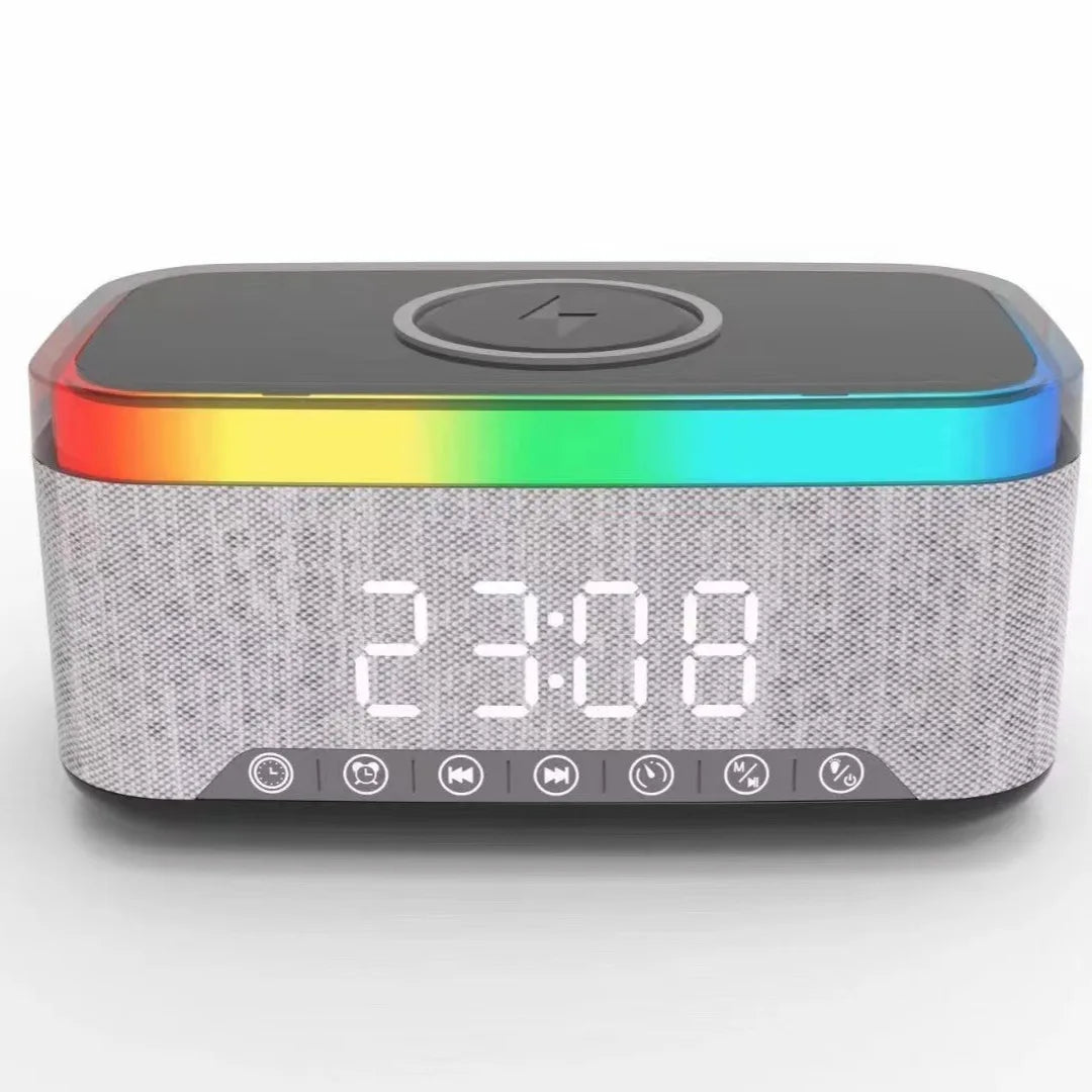 High 10W Battery-Powered Wireless Charger for Bluetooth 5.3 Speaker RGB LED Lighting Card FM Alarm Clock Display Home Theatre