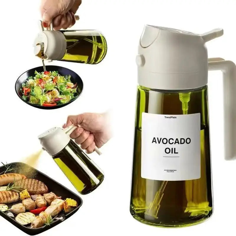 16oz BBQ Cooking Jar Kitchen Salad Barbecue Air Fryer Oil Dispenser Bottle 2 in 1 Olive Oil Sprayer Glass Botlles
