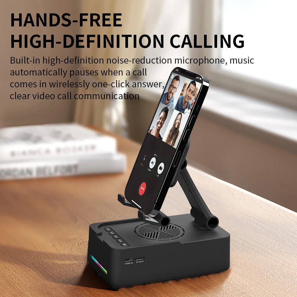 T203 Foldable Phone Stand with Speaker, Wireless Speaker with Cell Phone Stand and Anti-Slip Base for Phones, Tablets