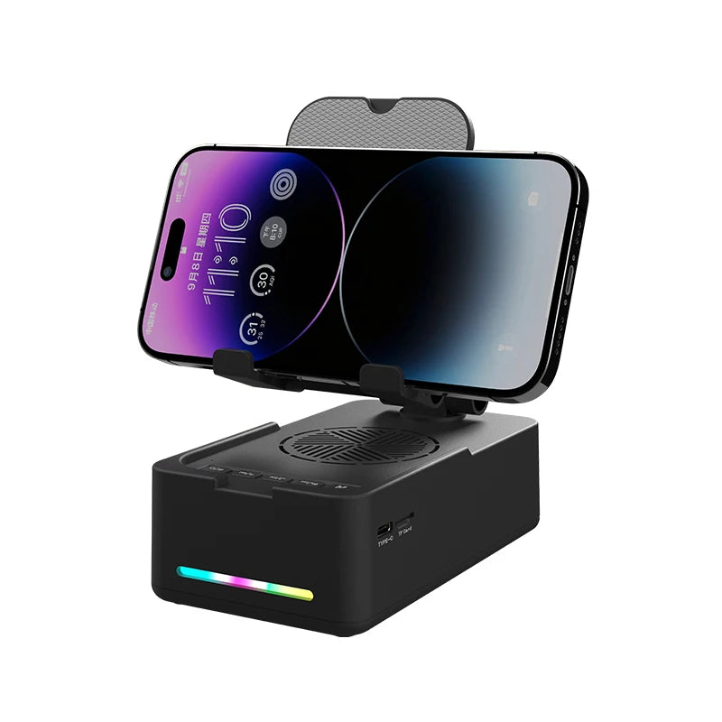T203 Foldable Phone Stand with Speaker, Wireless Speaker with Cell Phone Stand and Anti-Slip Base for Phones, Tablets