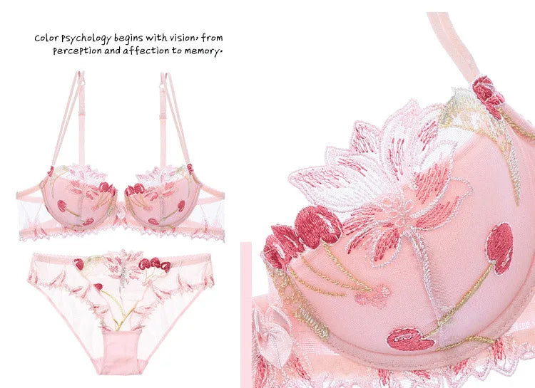 Women Sexy Bra And Panty No Padded Invisible Underwire Bra Sets Lace Embroidered Briefs Underwear Lingerie Set Plus Size 90D