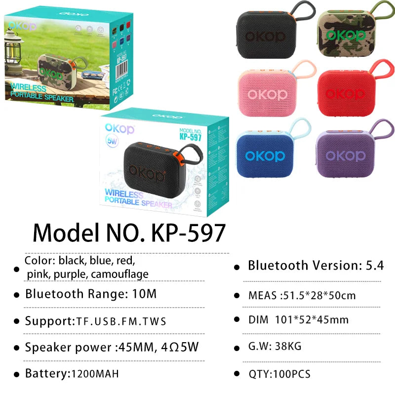 OKOP597Hot-selling Compact Mini Lanyard Ambient Light with Card Slot Long Battery Life Portable Wireless Bluetooth Speaker Sport