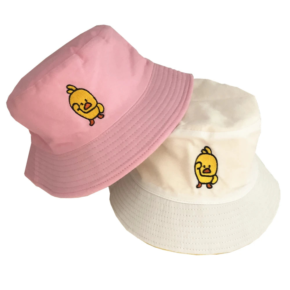 Summer Sun  Reversible Duck Bucket Hat for Men Women Cotton Bob Sad Boys Panama Fold Girls Beach Travel Outdoor Fisherman Cap