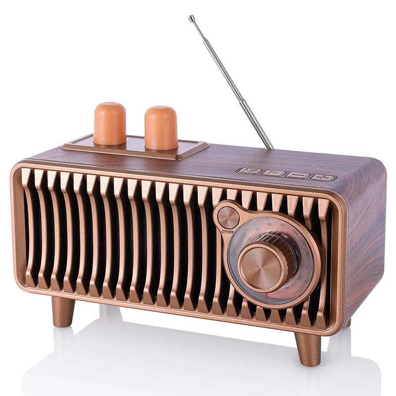CYB-T7 20W Wooden Vintage Speaker - FM Radio, Wireless BT, TWS Pairing, AUX/TF/USB, Rotary Knob