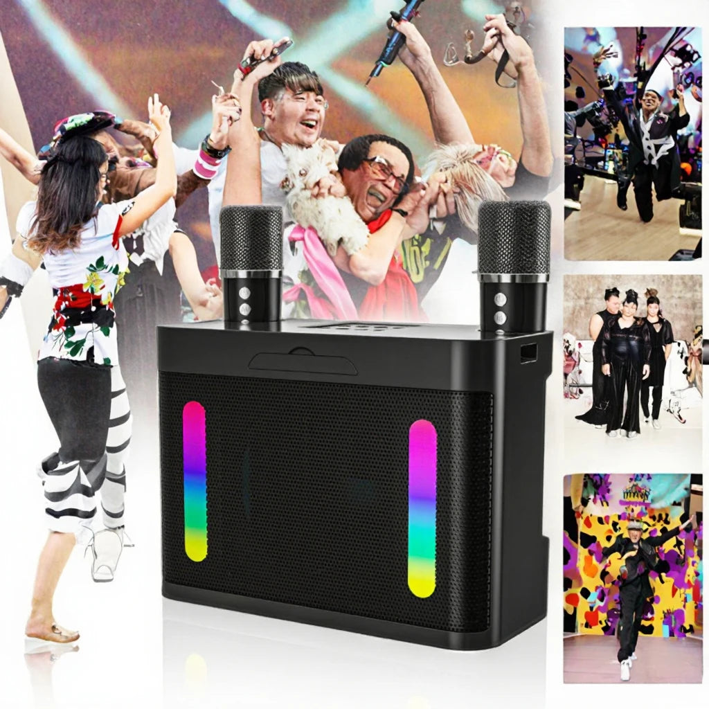 YS219 Portable Karaoke Machine for Bluetooth 2 Wireless Microphones HD Sound PA System RGB Amplifier Handle for Home Theatre