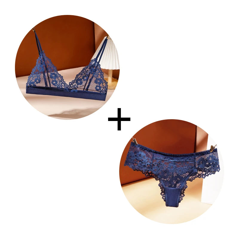 1 Set Women's Lingerie Sexy Lace Bra Thongs Set Woman Underwear Bralette Push Up Tube Tops Bras Panties Suit For Lady BANNIROU