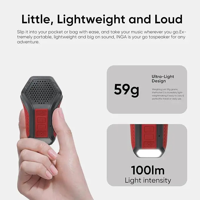 INGA Wearable Bluetooth Speaker Mini Clip-on Portable Speaker With Light & Warning Lamp Built-in Mic Hands-Free Calling for