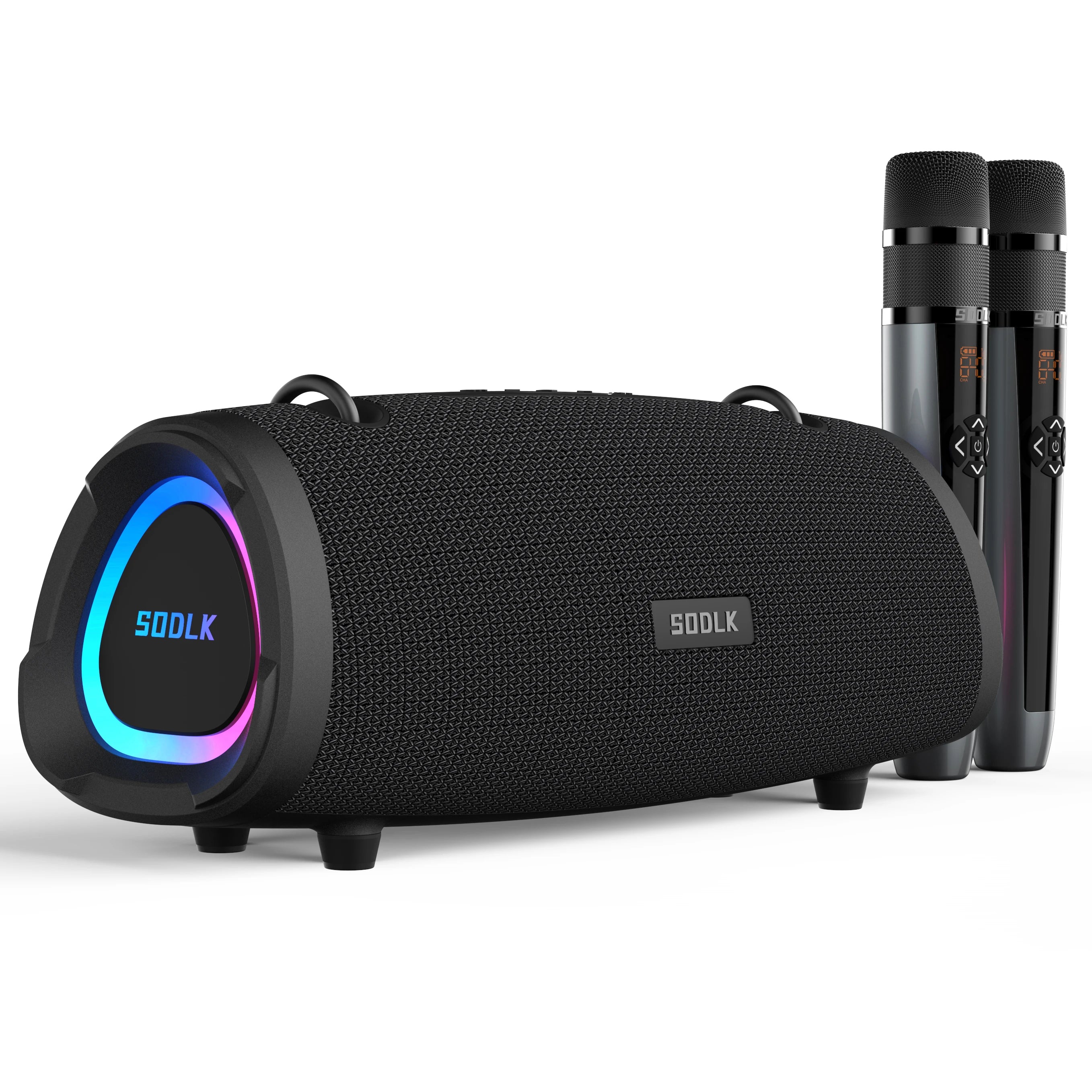 SODLK T90K 100W Karaoke Machine with 2 Wireless Microphones, IPX6 Waterproof Speaker with Shoulder Strap Supports USB, AUX, TWS