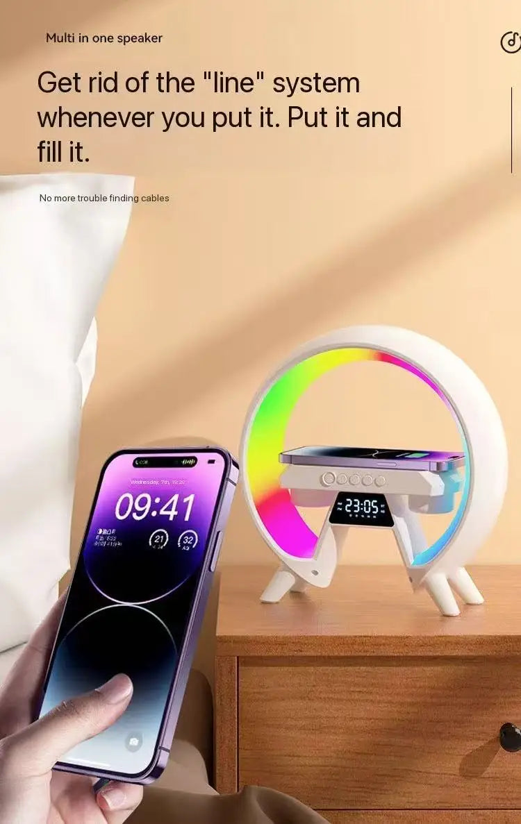 Hot Selling High Quality Wireless for 5.3 Speakers Charger with Colorful LED Light Alarm Clock USB-C Recharge Lamp 4 in 1
