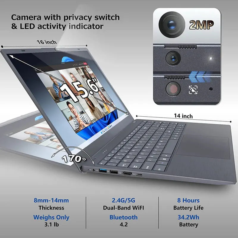 Custom Laptop 15.6" Intel Core I3 5005U 16GB RAM 512GB SSD Windows 11 OEM Notebook Personal Home English Keyboard Business