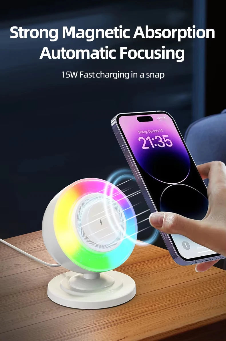 Best Selling Products 2025 15W Output Power Three-in-One Wireless Charger with Speaker and RGB Night Light Wireless Charging