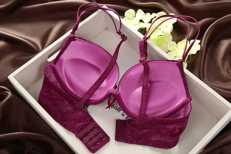 Femme Underwear Set Sexy Panties Lace Lingerie Push Up Thin 3/4 Cup Bralette Hollow Out Briefs Bra Panty Beauty Back Top Bottoms