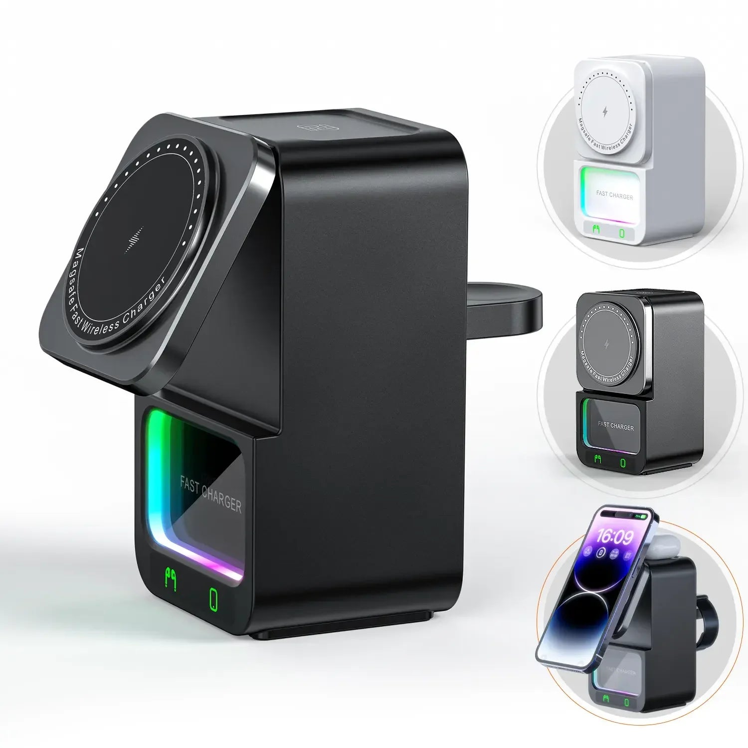 2024 New 5-in-1 Multi-Functional Wireless Charging Bluetooth Speaker Portable RGB LED Lighting Microphone Battery Power Source