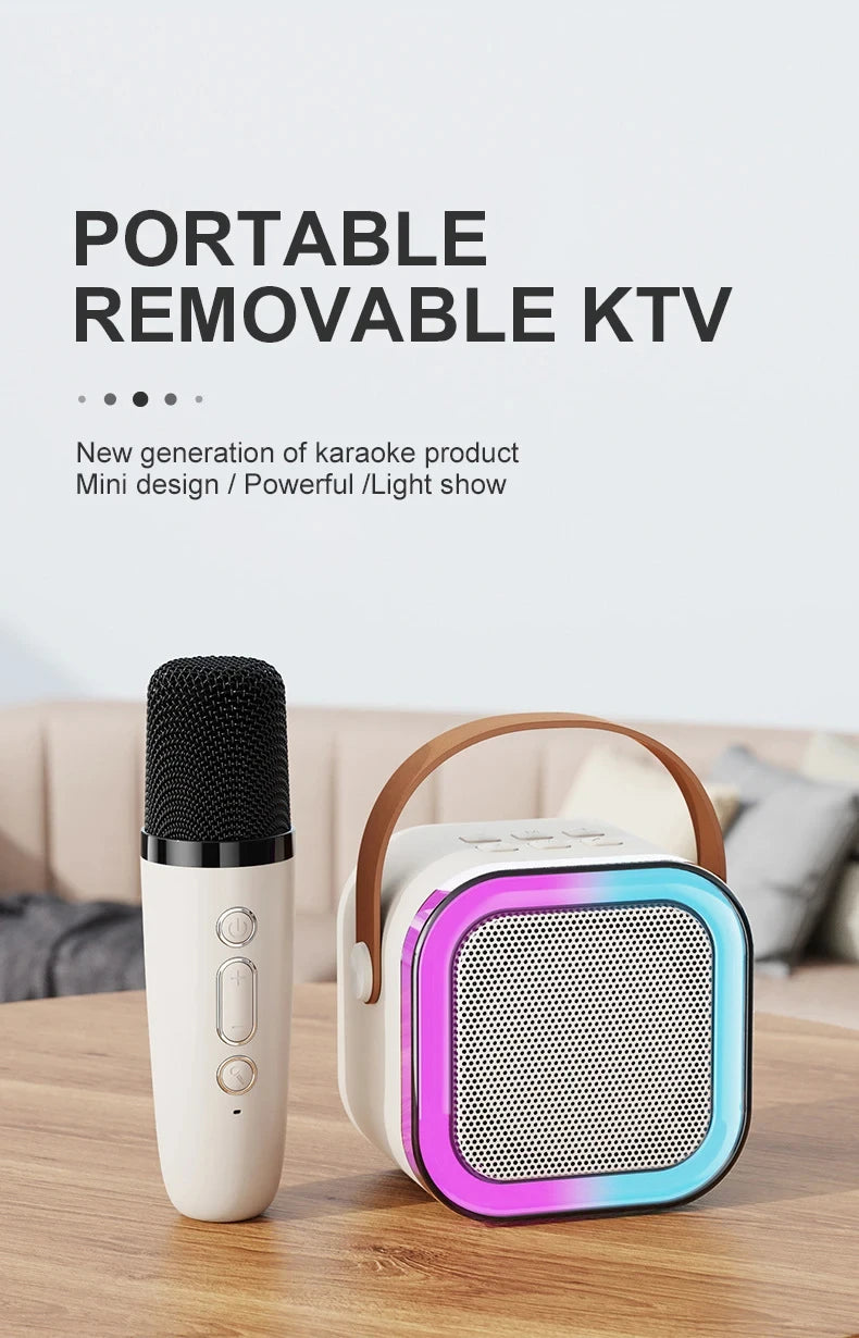 BT Tg117 Mini Karaoke Speaker RGB LED Lighting Modern Portable Battery Operated Wireless Microphone Plastic Clock Design for