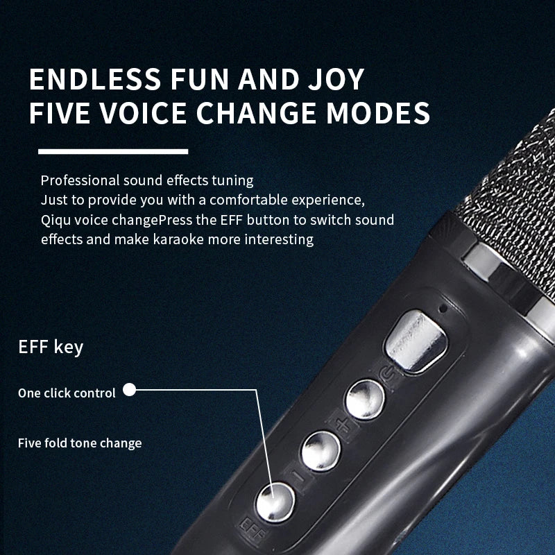 Wireless Bluetooth Microphone with Remote Control Portable Handheld Speaker Karaoke Machine Style for Kids Colorful LED Light