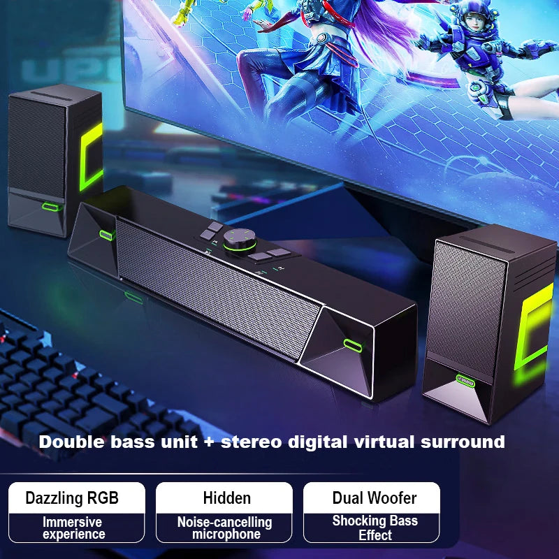2.1CH Bluetooth Gaming Soundbar With External Independent Subwoofer Small Size Plastic Cabinet