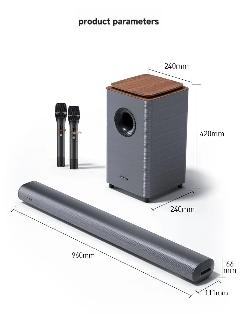 High Fidelity Wooden Subwoofer Audio System HDMI ARC Bluetooth 5.3 Soundbar with 4 EQ Modes 3D Surround Sound Speaker