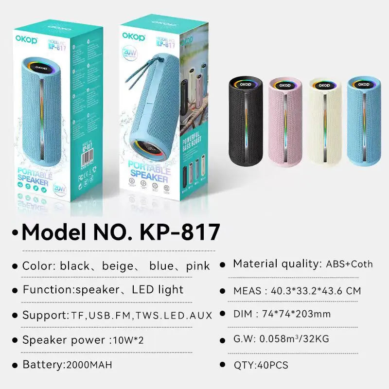 OKOP817 Wholesale IPX5 Waterproof Portable Wireless for V5.3 Speaker RGB LED Light Long Battery Life 10M Range Memory Card
