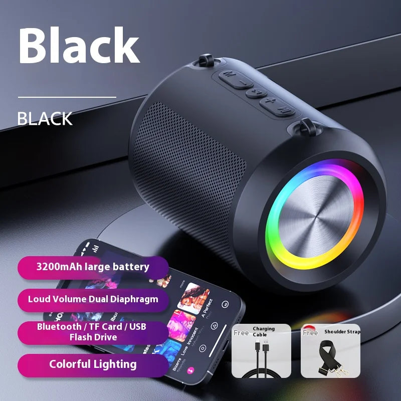 Portable for Bluetooth 5.4 Speaker with RGB LED Lights Waterproof Loud Sound Deep Bass Wireless Stereo Pairing Metal Plastic