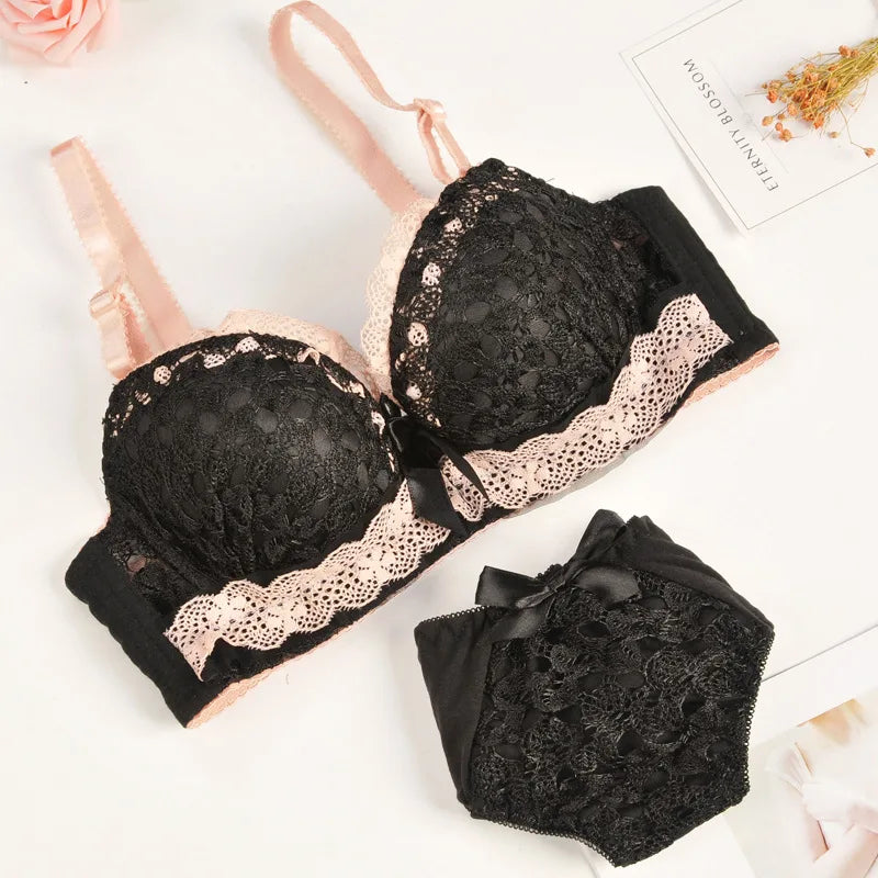 Push-up Bra and Panty Sets  Beauty Back Sexy Women's Underwear Set Lace Female Brassiere Embroidery Lingerie Set