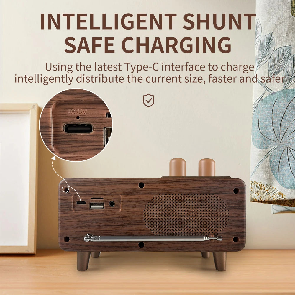 CYB-T7 20W Wooden Vintage Speaker - FM Radio, Wireless BT, TWS Pairing, AUX/TF/USB, Rotary Knob