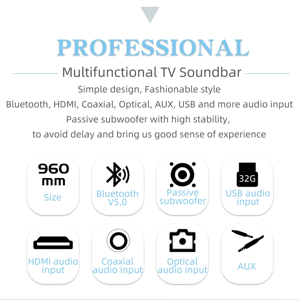 84W TV Sound Bar with Subwoofer Box Soundbar 2.1 Wireless Speaker Home Theater Surround Sound System Aux/USB/Optical/Coaxial/RCA