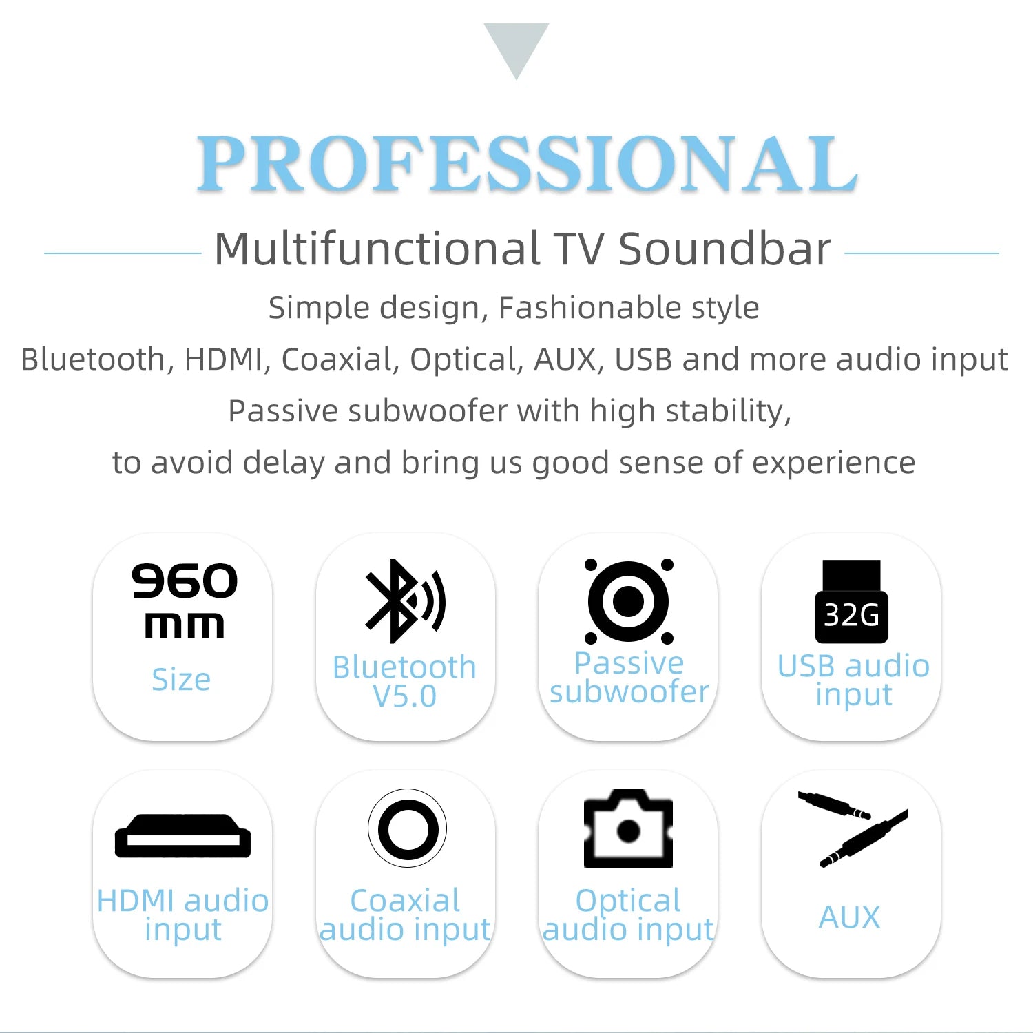 84W TV Sound Bar with Subwoofer Box Soundbar 2.1 Wireless Speaker Home Theater Surround Sound System Aux/USB/Optical/Coaxial/RCA