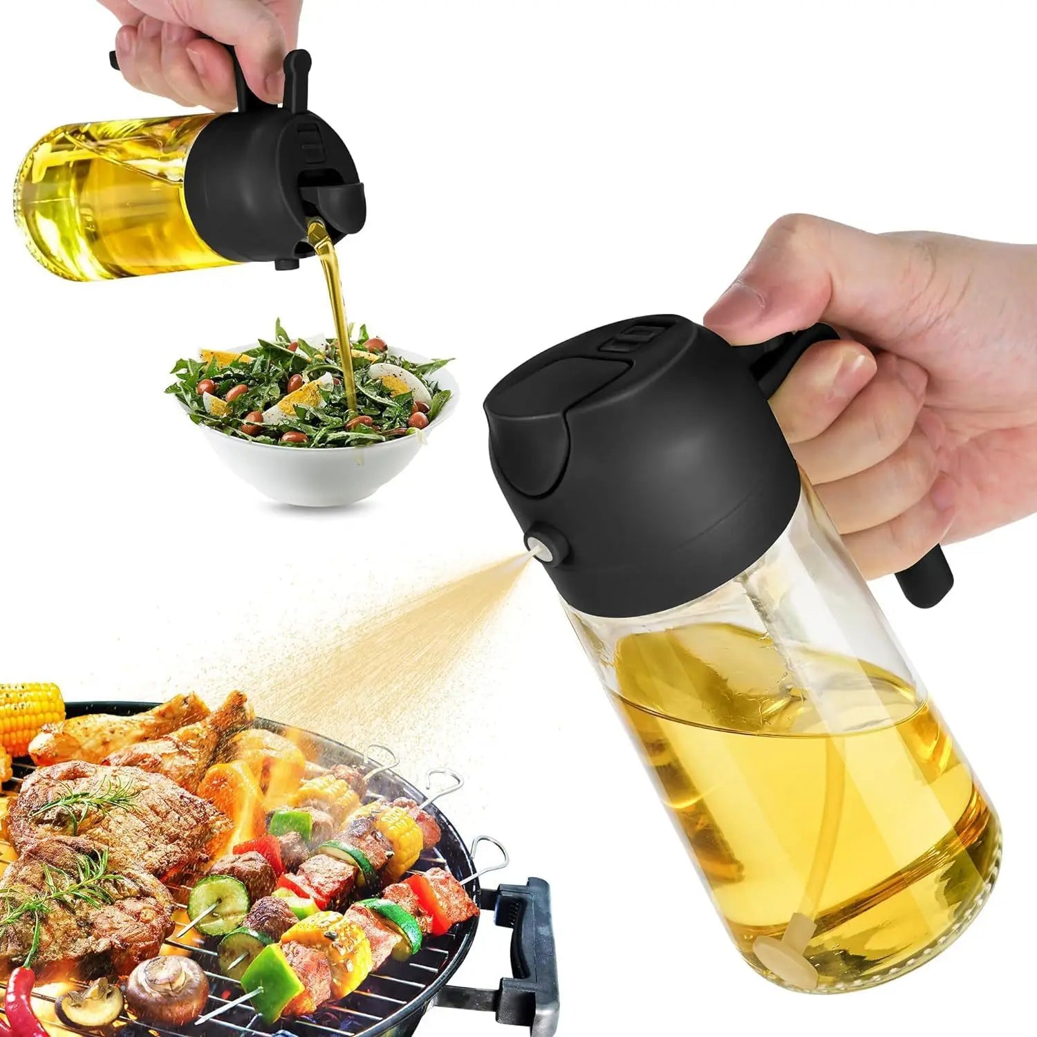 16oz 2 in 1 Olive Oil Sprayer for Cooking Kitchen Salad Barbecue Air Fryer Oil Dispenser Bottle