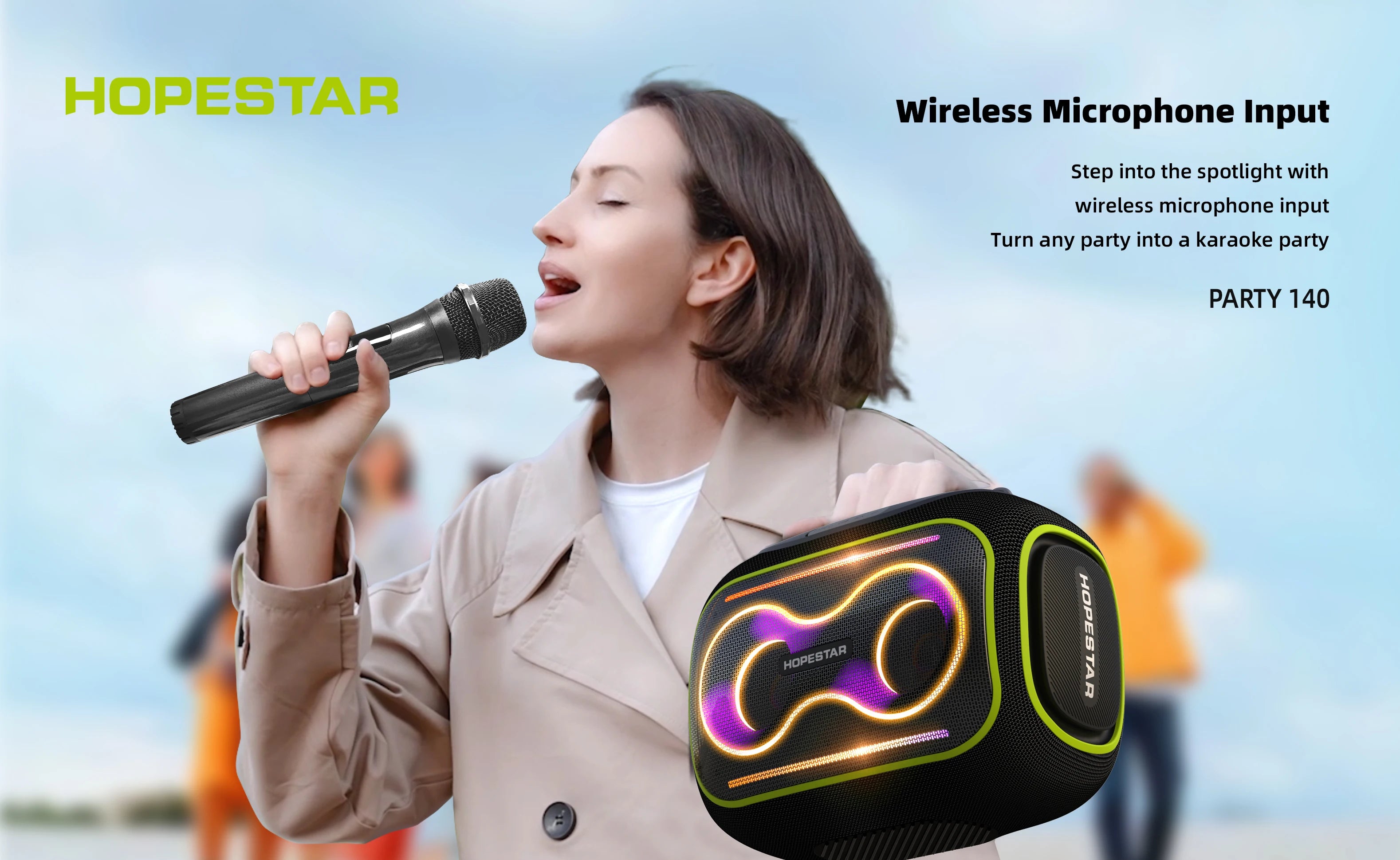 HOPESTAR Party140 Portable Wireless Speaker Stereo Audio System Waterproof Home System Subwoofer Caixa De Som Speaker With Mic