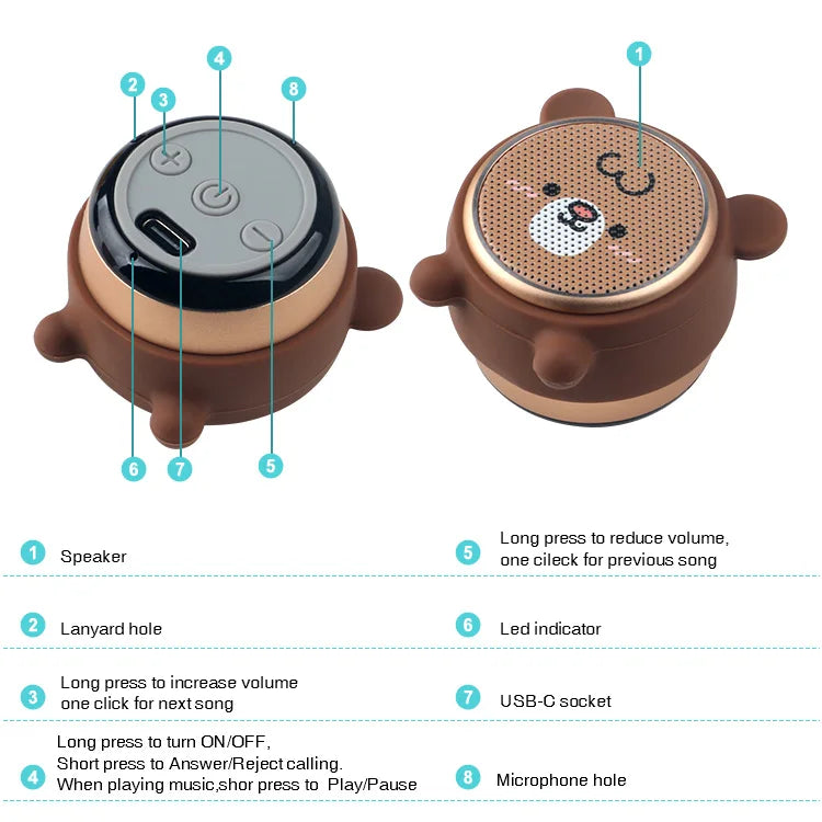US Warehouse Portable Colorful Cute Animal Mini Speaker BM7D Support Wireless 5.0 Bluetooth Speaker Ship US Local