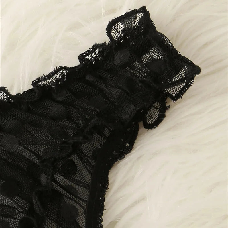 Sexy Ladies Bra sets Polka Dot Mesh Sexy Lingerie Comfortable Thin Bra and Panty set Ruffles Transparent Women's Underwear Panty