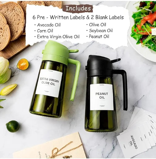 2 in 1 Food-grade 470ml Oil Mister Sprayer Dispenser Glass Oil Bottle for Cooking for Air Fryer Salad Frying BBQ