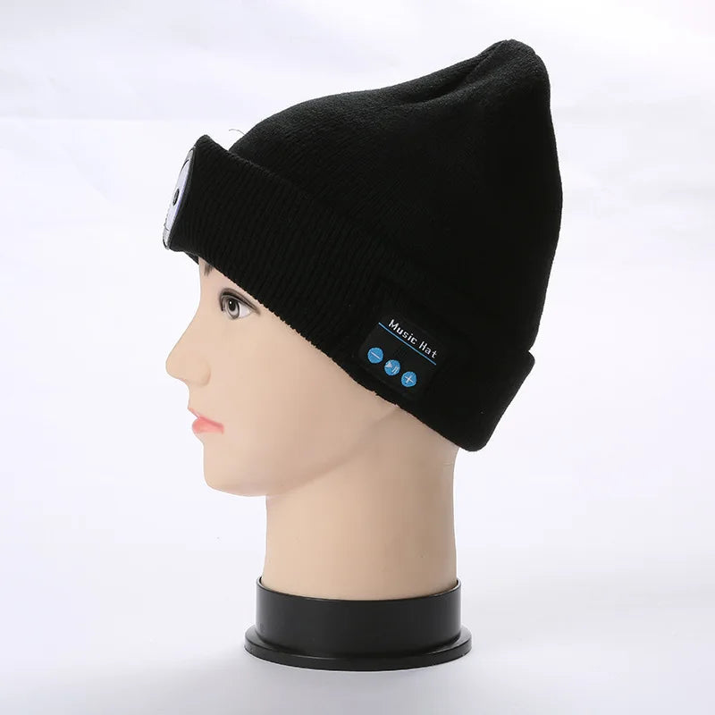 Warm Beanie Bluetooth 5.0 LED Hat Wireless Stereo Headset Music Player with MIC for Handsfree Support Dimming Rechargeable