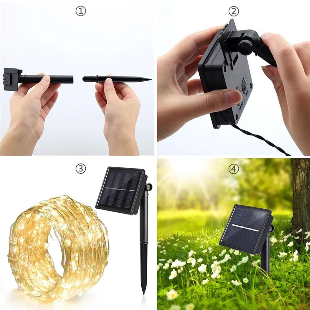 Solar String Fairy Lights 12m 100LED / 32M 300 LED  Waterproof Outdoor Garland Solar Power Lamp Christmas For Garden Decoration