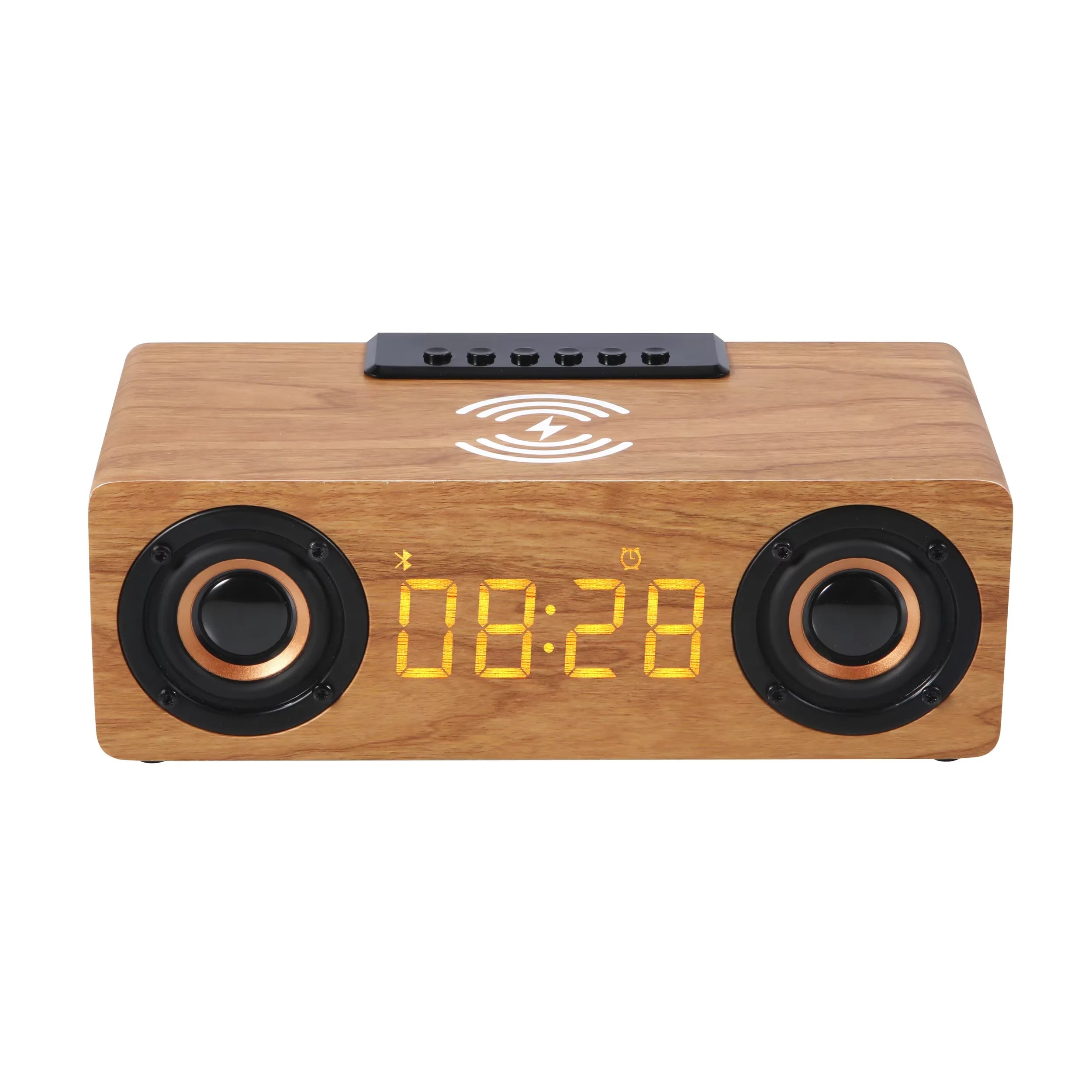 Custom 5.1 BT Smart Wireless Speakers with Surround Sound High-Fidelity Bass Mini Wooden WiFi Alarm Clock with Wireless Charging