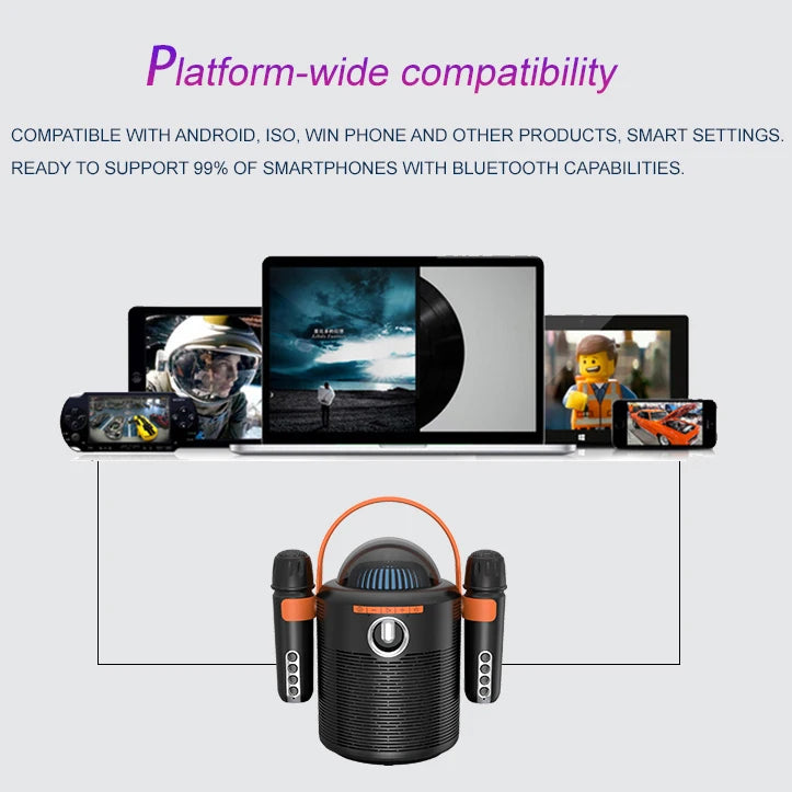 2024 New Design Mini Portable Bluetooth Karaoke Speaker Wireless Audio System with Mic RGB Lighting for Home Theater Parties