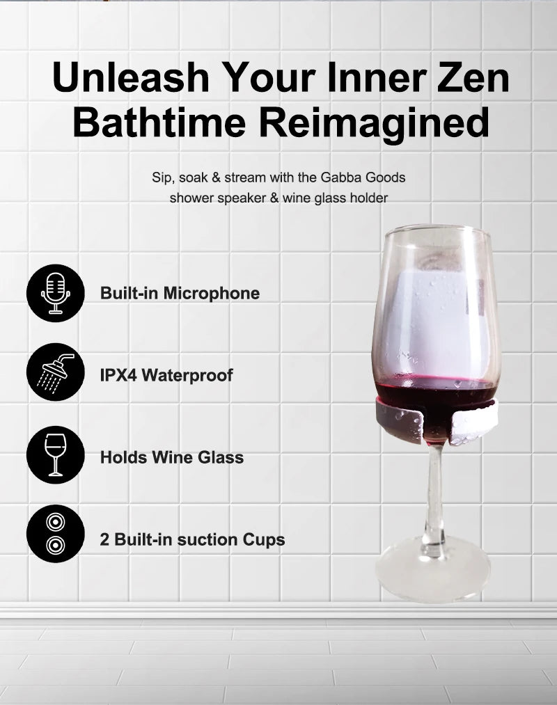 Wireless for V5.3 Speaker Strong Suction Cup Wine Glass Holder for Bath Shower Mobile Phone Computer Use IPX4 Waterproof