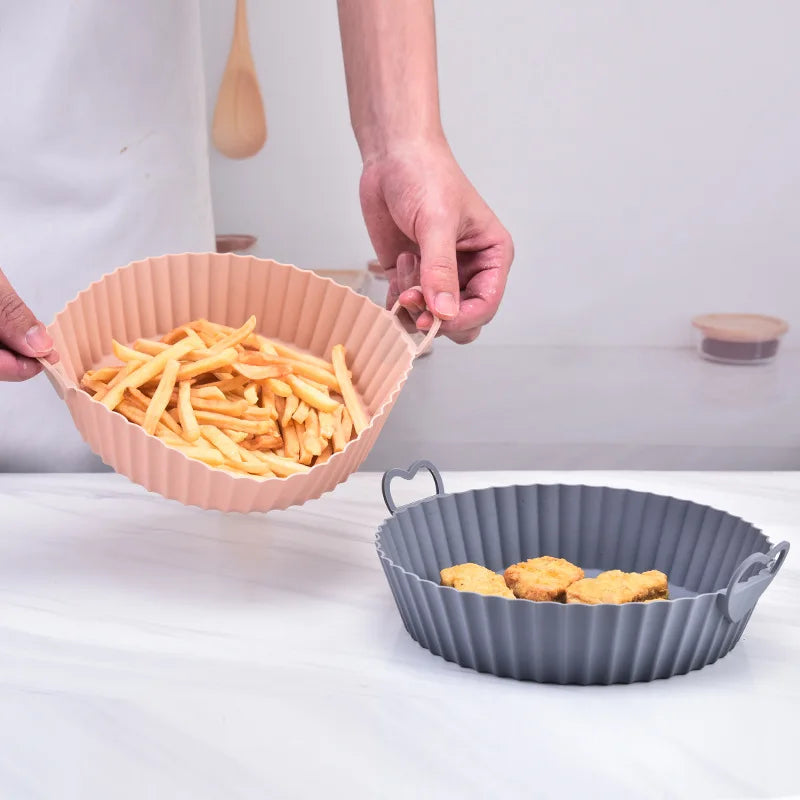 Packaged Box Commercial Use Silicone Round Air Fryer Baking Tray Microwave & Dishwasher Safe for Cooking Food