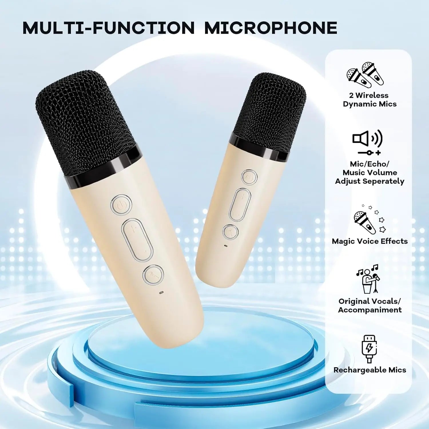 Portable for Bluetooth Karaoke Machine for Kids Adults Two Wireless Microphones with RGB LED Lighting Low Price Stock Available