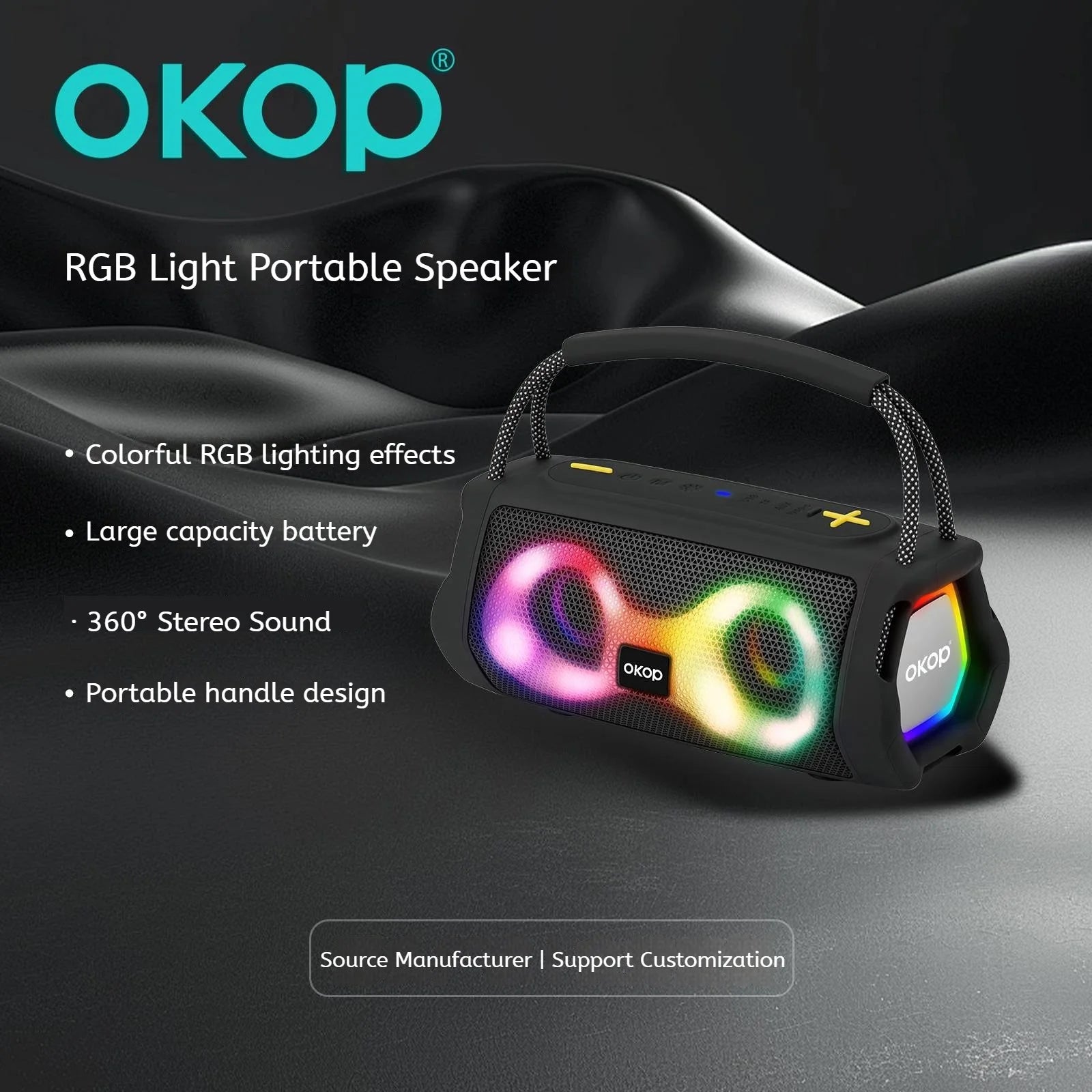 OKOP812 Wholesale Portable Handle High-Power RGB LED Subwoofer for Speaker with Ultra-Long Battery Life for Outdoor Use