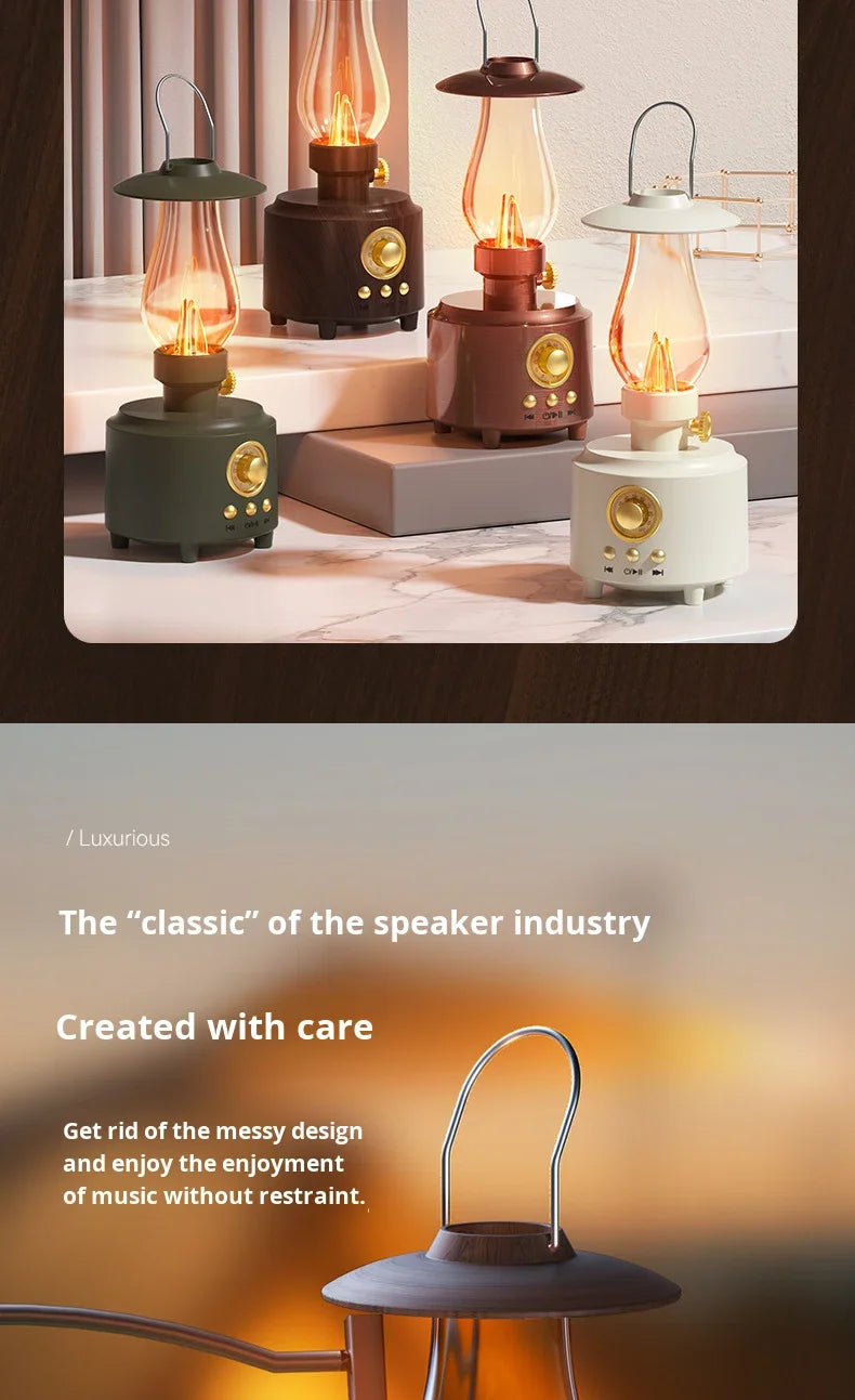 New Kerosene Lamp Retro Bluetooth 5.3 Speaker Outdoor Portable Flame Camping Atmosphere Light Table Small Night Light