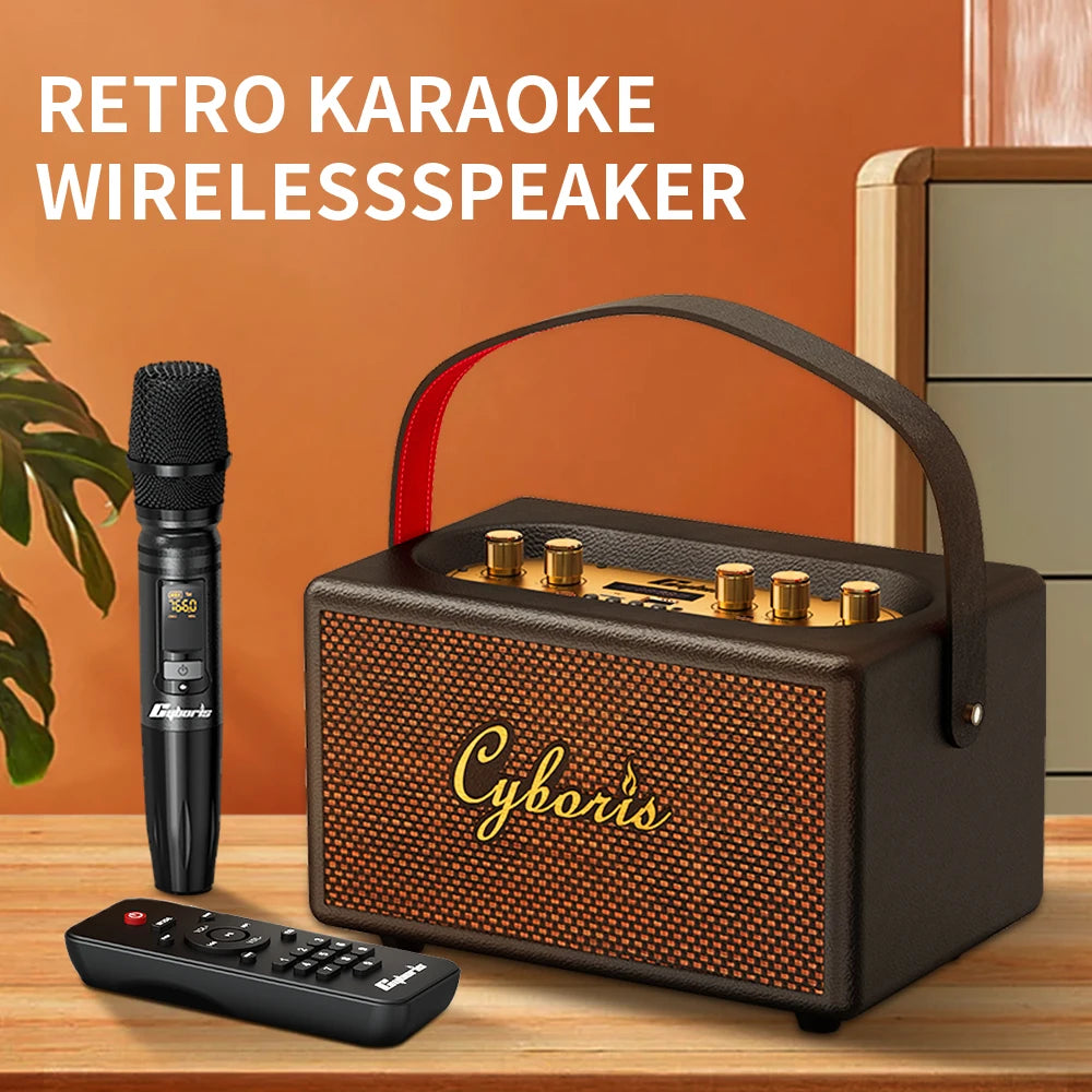 80W Karaoke Retro Speaker Powerful Portable Speaker with Bluetooth 5.3, Portable Handle, 24-Hour Playtime, for Party, Camping
