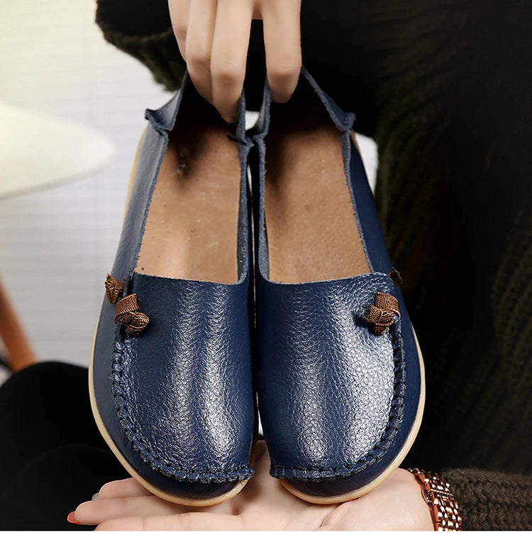 Women's Leather Shoes Flat Bottom Ladies Casual Mom Shoes Soft Loafers Women's Shallow Summer Comfort Flats Nursing Shoes Female