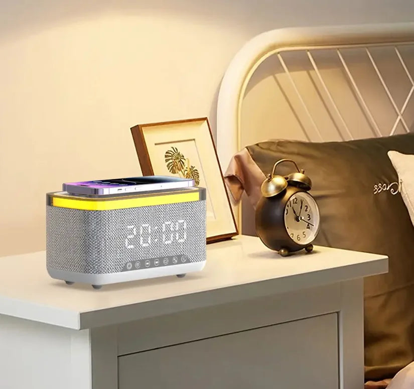 Wireless Charger for Alarm Clock Colorful RGB LED Flashing Light Desk Lamp Speaker Mobile Phone Computer Living Room