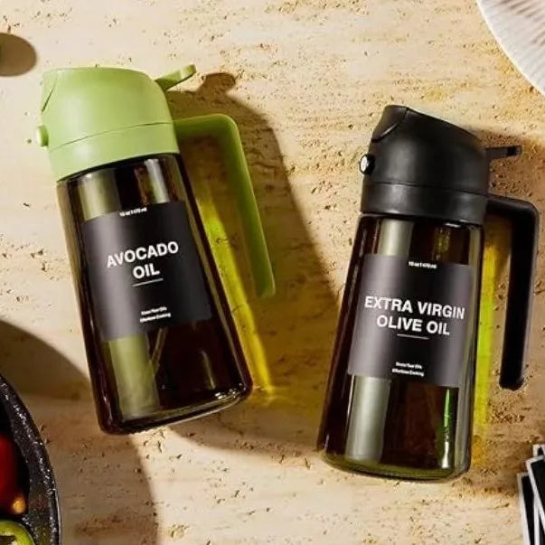 16oz BBQ Cooking Jar Kitchen Salad Barbecue Air Fryer Oil Dispenser Bottle 2 in 1 Olive Oil Sprayer Glass Botlles