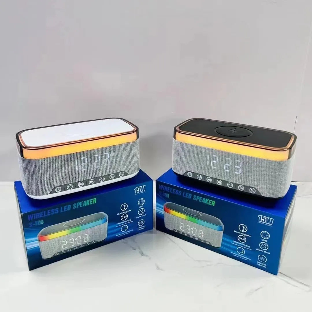 High 10W Battery-Powered Wireless Charger for Bluetooth 5.3 Speaker RGB LED Lighting Card FM Alarm Clock Display Home Theatre